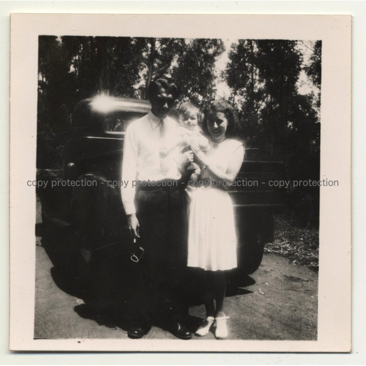 Couple W. Baby In Front Of Studebaker M5 Pickup / RV (Vintage Photo Africa B/W ~1940s)