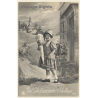 Little Girl With School Cone & Tornister *2 / Schultüte (Vintage RPPC ~1910s/1920s)