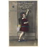 Little Girl With School Cone & Tornister *5 / Schultüte (Vintage RPPC 1929)