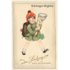 Little Girl With School Cone & Tornister *7 / Schultasche (Vintage PC ~1920s/1930s)