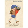 Little Girl With School Cone & Tornister *11 / Schultasche (Vintage PC 1929)
