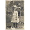 Sweet Little Girl With Tornister / Schultasche (Vintage RPPC 1912)