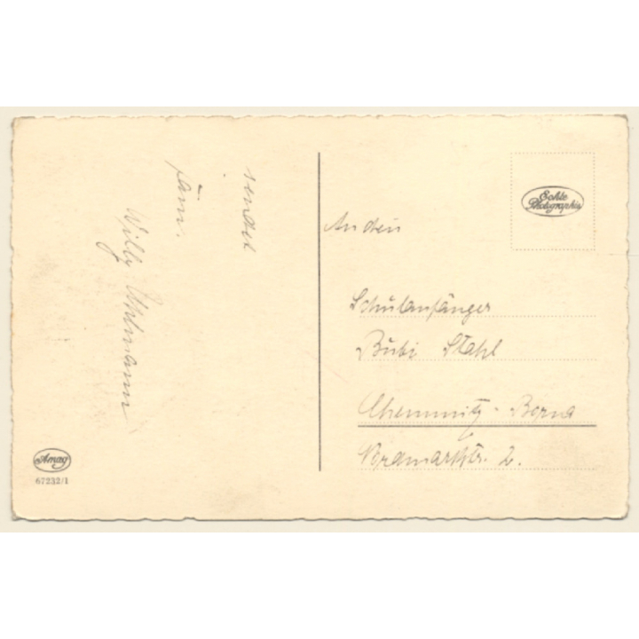 Little Boy With School Cone / Schultasche (Vintage RPPC ~1930s)