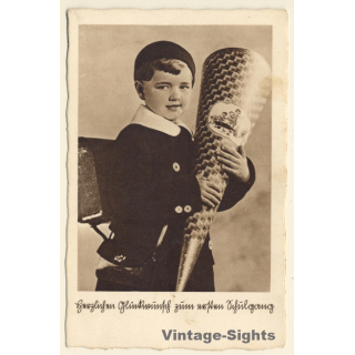 Elegant Little Girl With School Cone & Tornister (Vintage PC ~1920s/1930s)