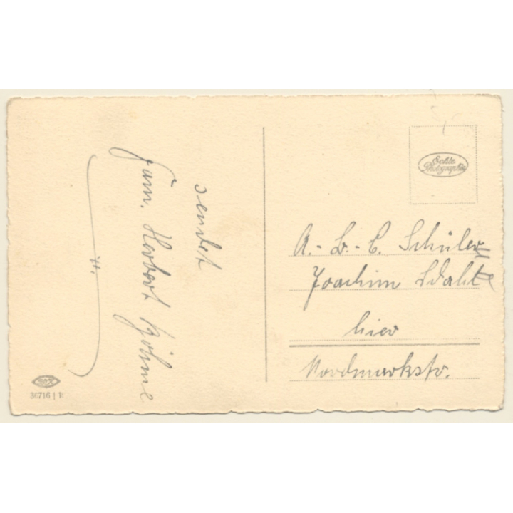 Little Boy With School Cone Eating Biscuit / Schultasche (Vintage RPPC ~1930s)