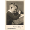 Little Boy Chewing Pencil At School Desk (Vintage RPPC ~1930s)
