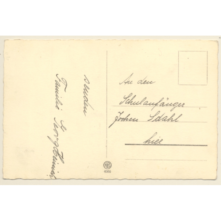 Little School Boy With Tornister & Cone (Vintage RPPC ~1930s)