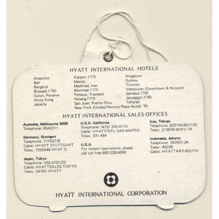 Hongkong / Malaysia: Hyatt Regency Hong Kong (Vintage Hotel Luggage Tag)