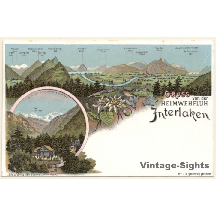 Interlaken / Switzerland: Eiger Mönch & Jungrau (Vintage PC Litho ~1900s)