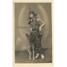 Crazy Dressed Up Woman & German Shepherd Dog With Face Mask (Vintage RPPC 1931)