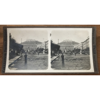Municipal Square - Naples / Italy (Vintage Stereo Photo)