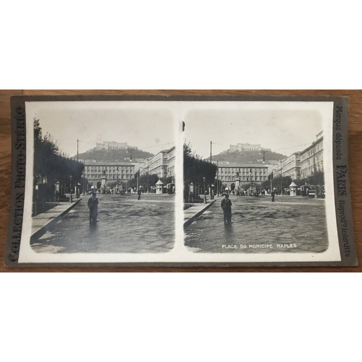 Municipal Square - Naples / Italy (Vintage Stereo Photo)