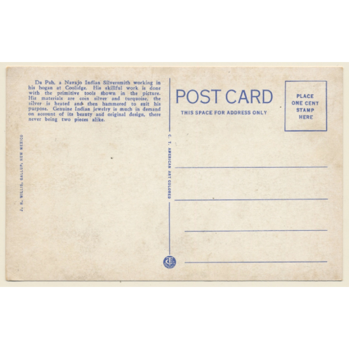 Navajo Indian Silversmith Plying His Trade / Ethnic (Vintage PC ~1910s/1920s)