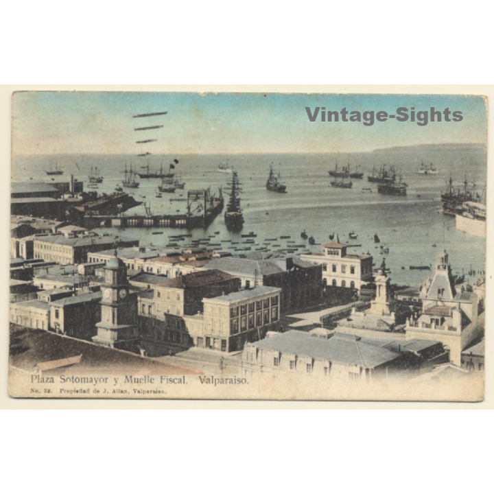 Valparaiso / Chile: Plaza Sotomayor y Muelle Fiscal / Port (Vintage PC 1911)
