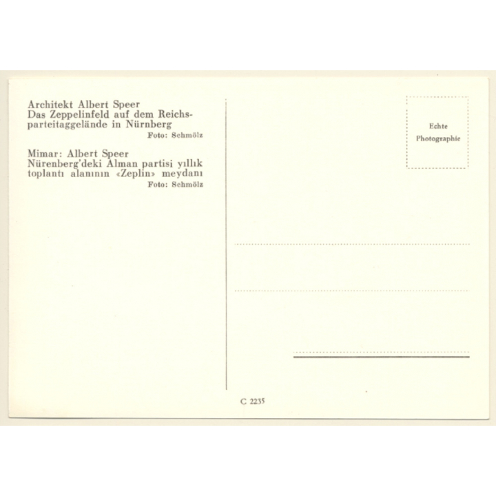 Architekt Albert Speer: Zeppelinfeld Reichsparteigelände Nürnberg (Vintage RPPC)