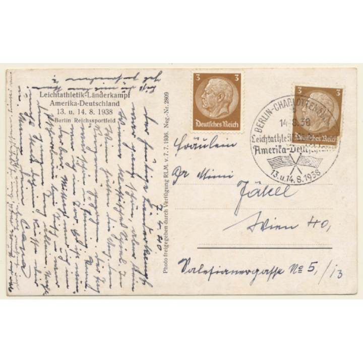 Berlin: Leichtathletik Länderkampf USA - Deutschland / Olympia Stadium (Vintage PC 1938)