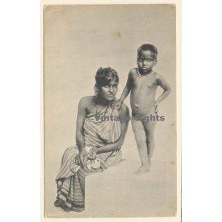 Sri Lanka (Ceylon): Indigenous Tamil Woman With Child / Ethnic (Vintage PC ~1910s)