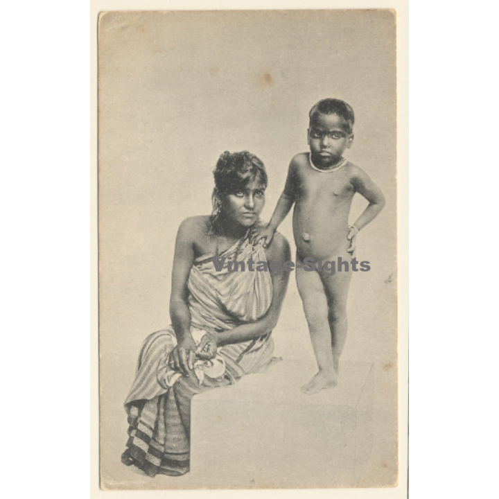 Sri Lanka (Ceylon): Indigenous Tamil Woman With Child / Ethnic (Vintage PC ~1910s)