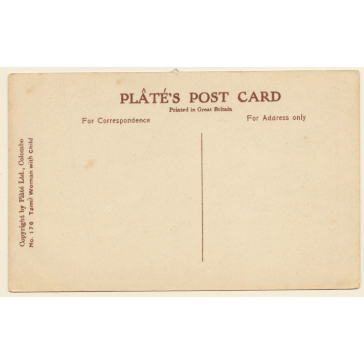 Sri Lanka (Ceylon): Indigenous Tamil Woman With Child / Ethnic (Vintage PC ~1910s)