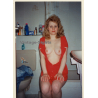 Erotic Study: Racy Blonde Semi Nude In Red Dress Flashing Boobs*2 (Vintage Photo ~1990s)