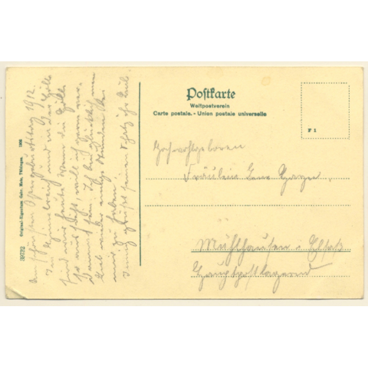 Junge Frau In Elsässer Tracht m. großer Schleife im Haar (Vintage PC 1912)