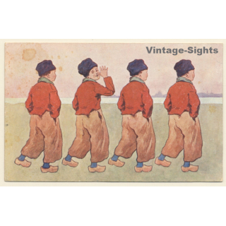 Brüder Kohn: Dutch Boys In Traditional Costume / Clogs (Vintage PC ~1900s)