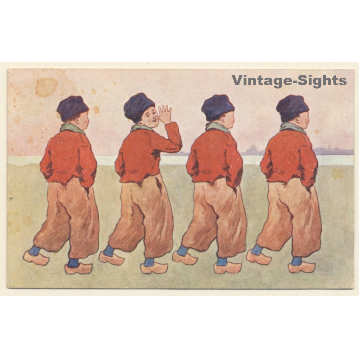 Brüder Kohn: Dutch Boys In Traditional Costume / Clogs (Vintage PC ~1900s)