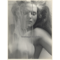 Erotic Study by Pjotr Van Moock: Blonde Nude Behind Glass (Vintage XL Photo 40 x 30 CM 1980s)