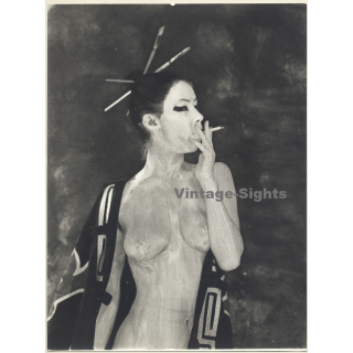 Erotic Study by Pjotr Van Moock: Nude Geisha *3 / Kimono - Smoking (Vintage XL Photo 40 x 30 CM 1980s)