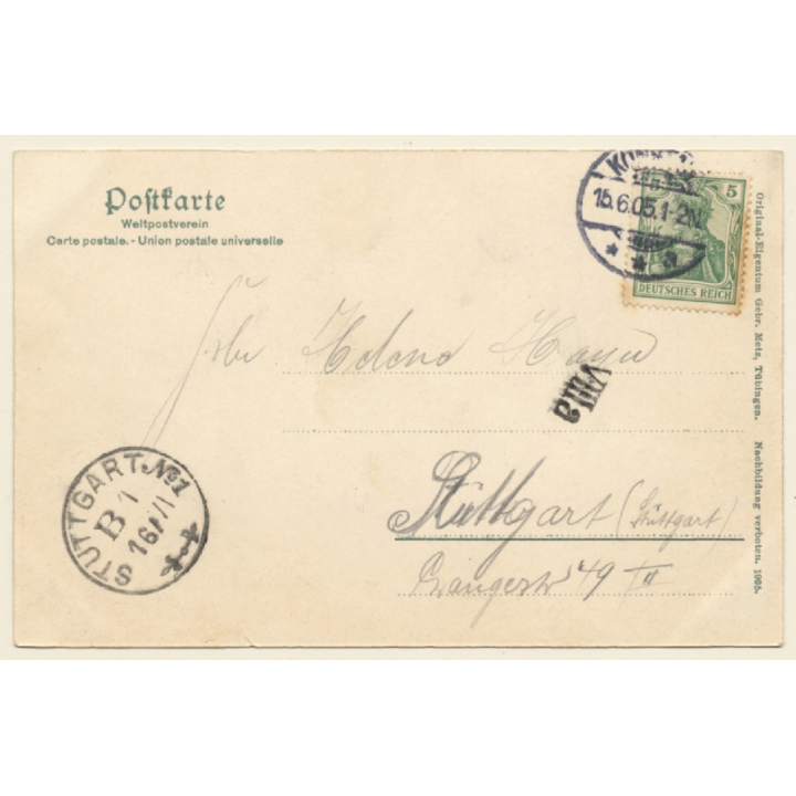 Lindau a. Bodensee: Dampfer verlässt Hafen (Vintage PC 1905)