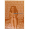 Erotic Study: Natural Brunette Female Sitting On Bed / Wallpaper (Vintage Photo GDR ~1980s)