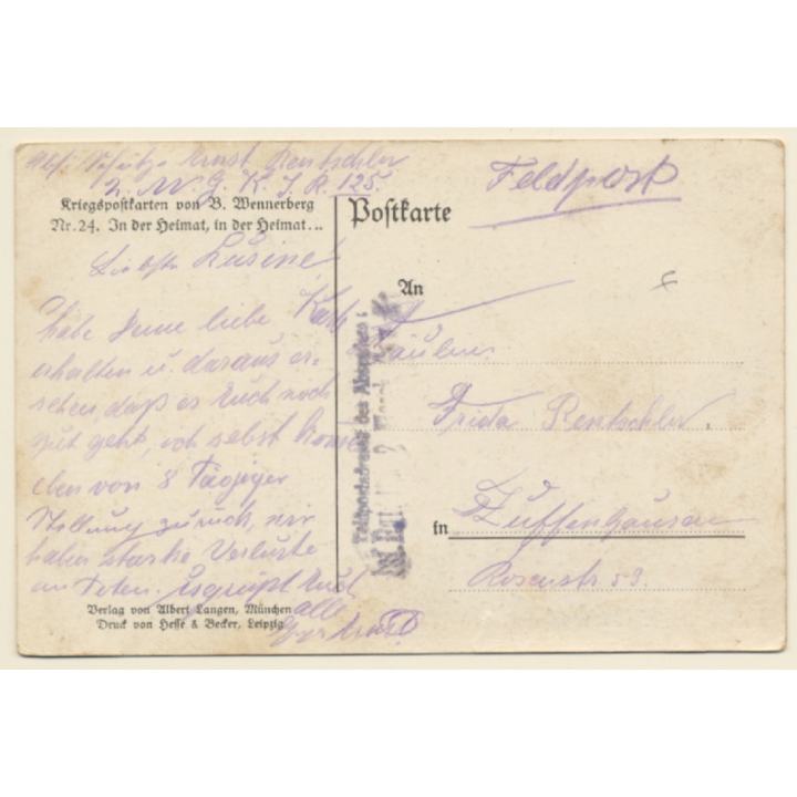 Bruno Wennerberg: Waving Woman In Blue Dress / Art Nouveau (Vintage PC 1910s)