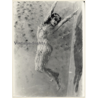 Erotic Study by Pjotr Van Moock: Nude Female Covered In Foam Jumps Up (Vintage XL Photo 40 x 30 CM 1980s)