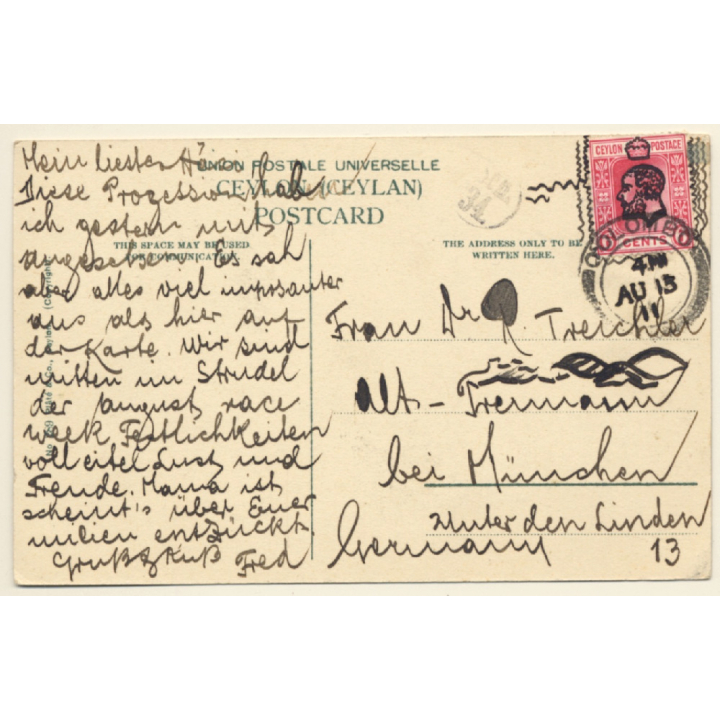 Sri Lanka - Ceylon: Hindoo Vale Festival / Silver Juggernaut Car (Vintage PC 1911)