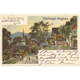 St. Beatenberg / Switzerland: Partial View - Church (Vintage Artist PC Litho 1902)