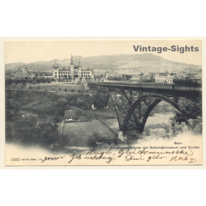Bern / Switzerland: Kirchenfeldbrücke - Nationalmuseum - Gurten (Vintage PC 1900s)