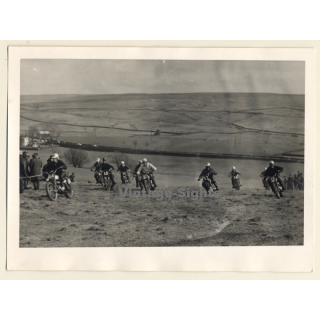 British Motocross Race - Large Group Uphill / Scramble *23 (Vintage Photo UK ~1950s)