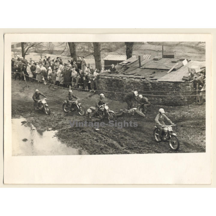 British Motocross Race N°25 N°37 N°38 N°22 Crash / Scramble *24 (Vintage Photo UK ~1950s)