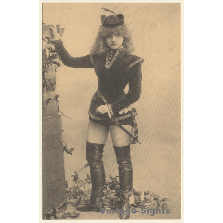 1920s Erotica: Woman in Short Costume with Saber / Risqué - Boudoir (PC RE ~1960s)