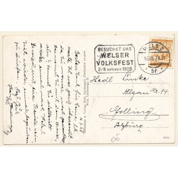 Wels / Austria: Kaiser Josef Platz - Hotel Greif (Vintage PC 1928)