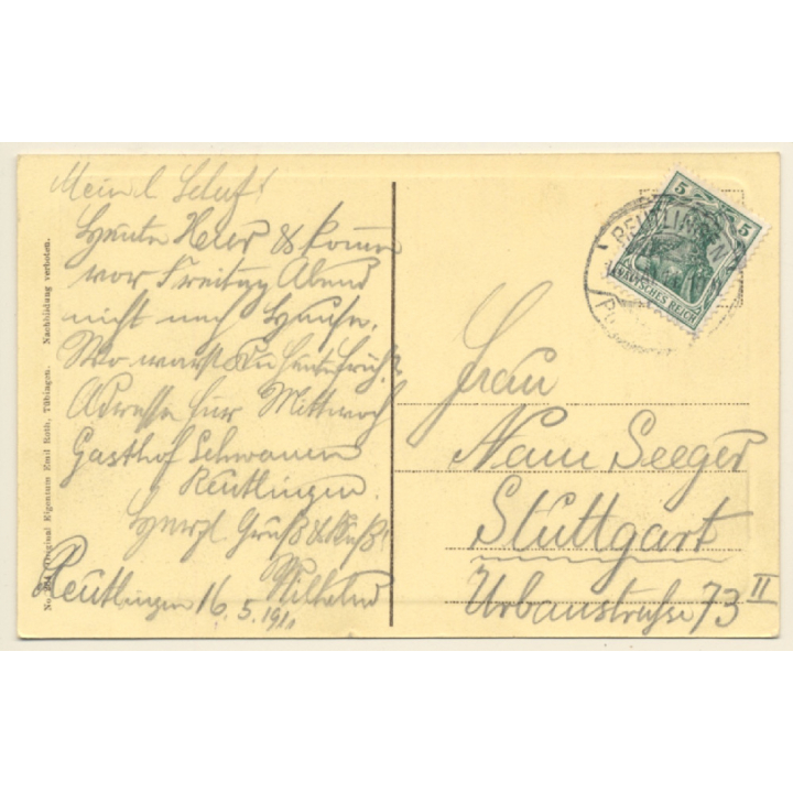 Reutlingen / Germany: Partial View with Achalm (Vintage PC 1911)