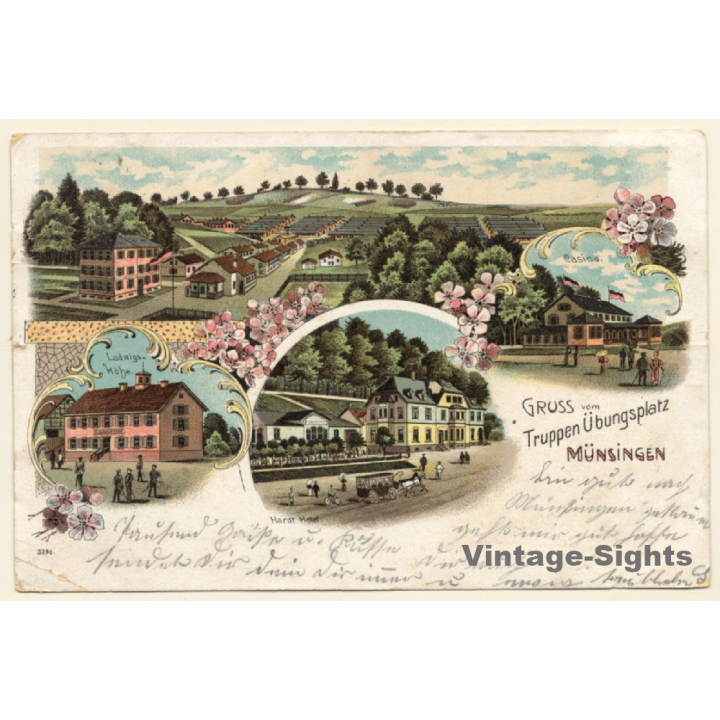 Münsingen: Truppenübungsplatz - Hardt Hotel - Ludwigshöhe (Vintage PC Litho 1903)