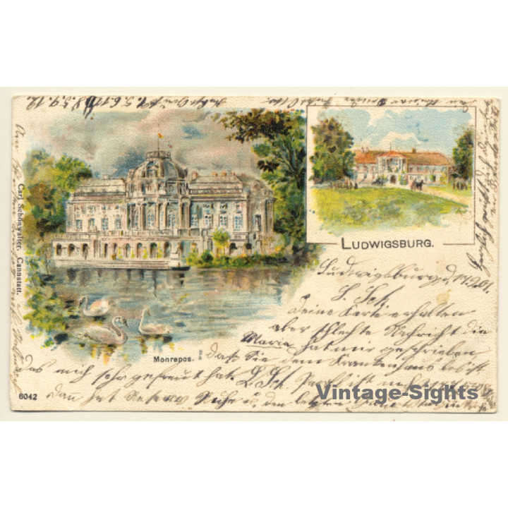 Ludwigsburg: Schloss Monrepos - Schwäne (Vintage PC 1901)