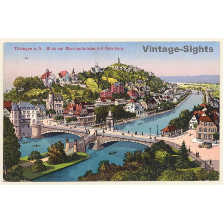 Tübingen / Germany: Eberhardbrücke mit Österberg (Vintage PC 1926)