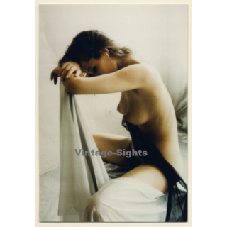 Artistic Erotic Study: Brunette Nude on Chair (Vintage Photo ~1990s)