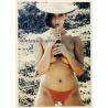Artistic Erotic Study: Semi Nude Drinks From Straw / Hat (Vintage Photo ~1990s)