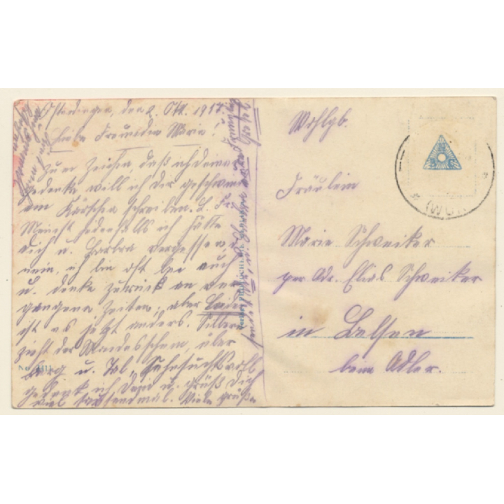 WW1: Fräulein Feldgrau / Horseshoe - Patriotism (Vintage RPPC 1917)