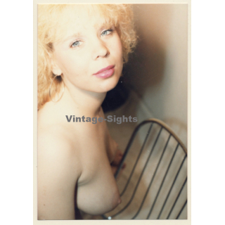 Erotic Study: Upper Body of Topless Blonde Female with Blue Eyes (Vintage Photo ~1990s)