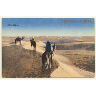Lehnert & Landrock N°580: Sahara / Camels - Desert (Vintage PC 1928)