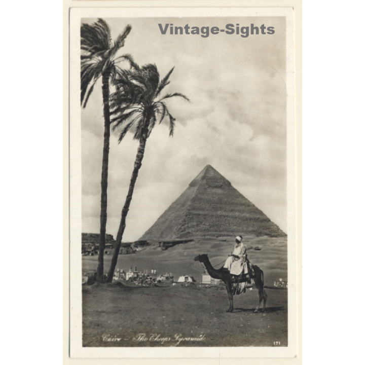 Lehnert & Landrock N°171: Cairo - The Cheops Pyramid / Camel (Vintage RPPC 1929)